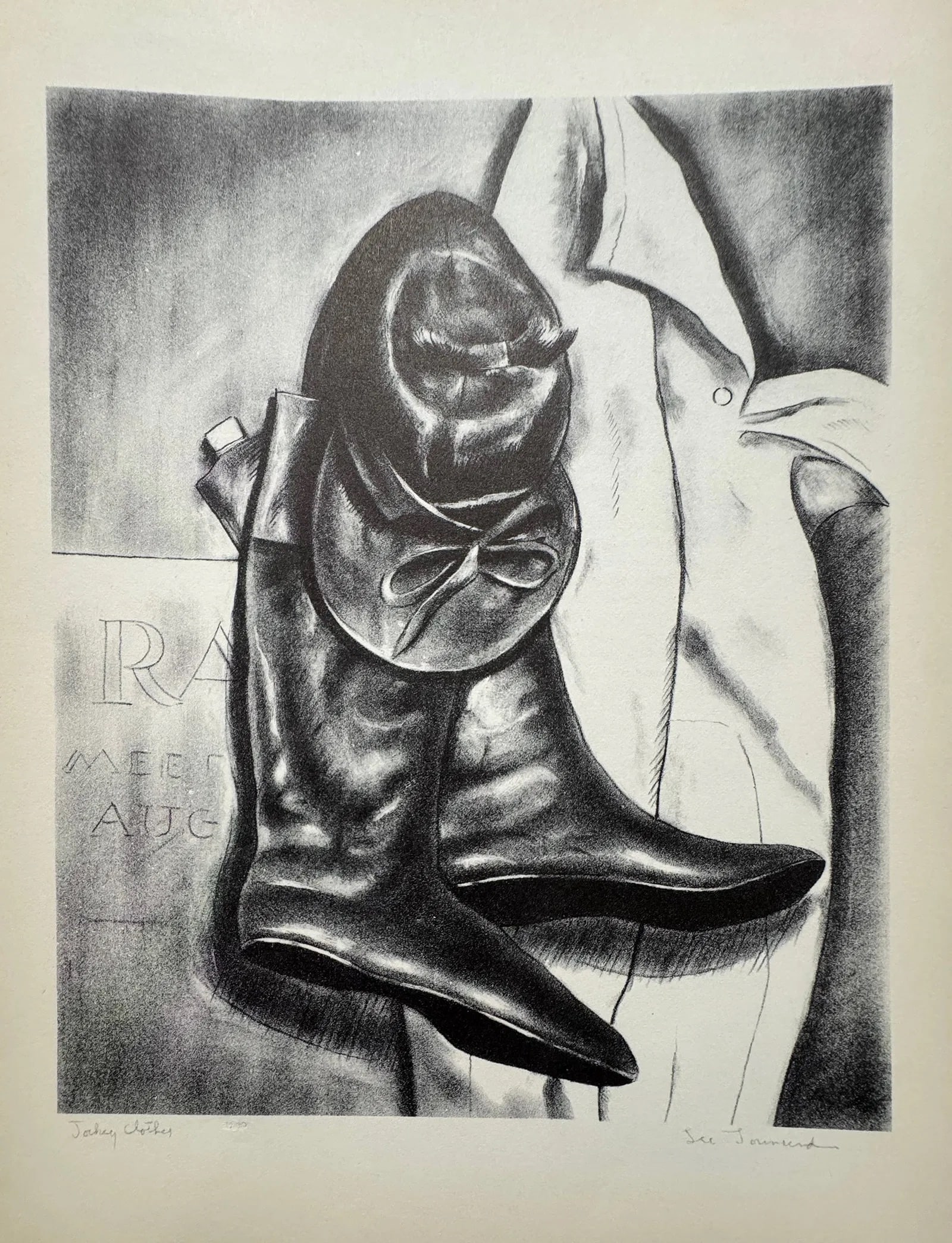 Lee Townsend (American, 1895-1965) Print: Lee Townsend (American, 1895-1965). Jockey Clothes Print.12.60 x 9.50 inches. Signed in the plate. Printed in 1939. Not hand-signed unless otherwise stated. Photomechanical Print. Lots that contain