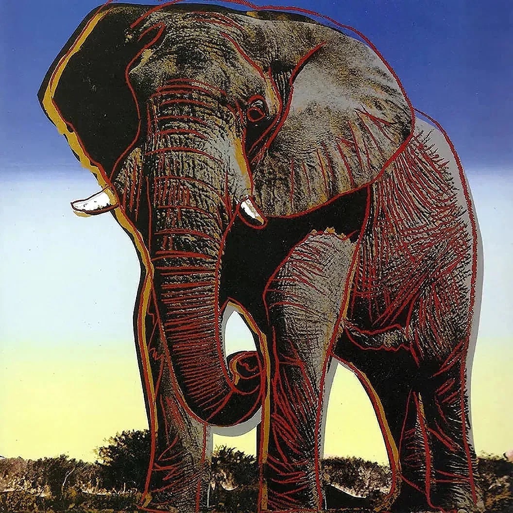 After Andy Warhol (American, 1928-1987) African Elephant Silkscreen: Andy Warhol (American, 1928-1987) African Elephant, "1983" Silkscreen. Endangered Species Portfolio (Trial Proof). FSIIB 293. 38.00 x 38.00 inches. Correct stamping on backside, with blindstamp. Not