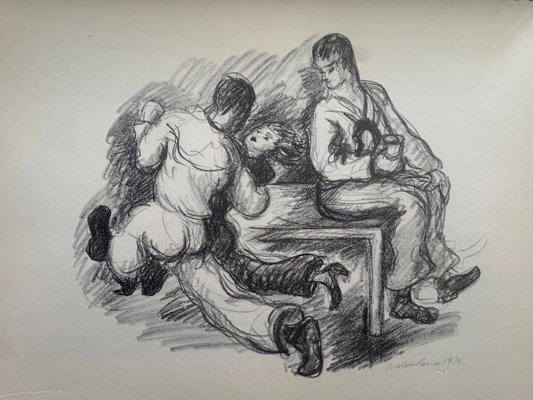 Waldo Peirce (American, 1884-1970) Print: Waldo Peirce (American, 1884-1970) Print. Sailors Dancing, "1936". 12.50 x 9.50 inches. Printed in 1939. Signed in the plate. Not hand-signed unless otherwise stated. Photomechanical Print. Lots that