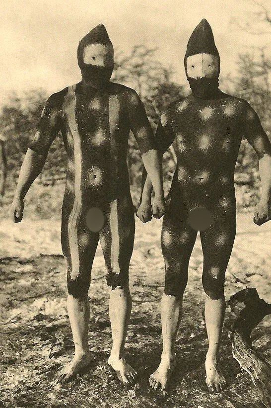 Martin Gusinde (Austrian, 1886-1969) Print: Martin Gusinde (Austrian, 1886-1969) Print. Ghosts of the Selk'nam. Chile. Printed in 1931. 5.50 x 8.25 inches. Not hand-signed unless otherwise stated. Photomechanical Print. Lots that contain