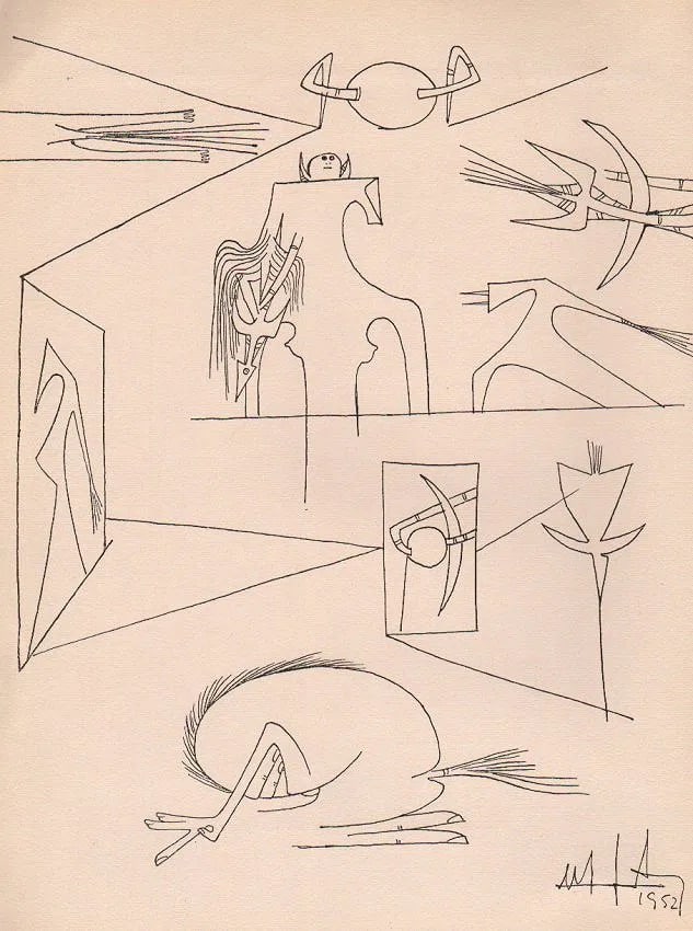 Wilfredo Lam (France, 1902-1982) Print: Wilfredo Lam (France, 1902-1982) Print. Dessin "1952". Printed in 1952. 9.50 x 12.50 inches. Not hand-signed unless otherwise stated. Photomechanical Print. Lots that contain nudity have been