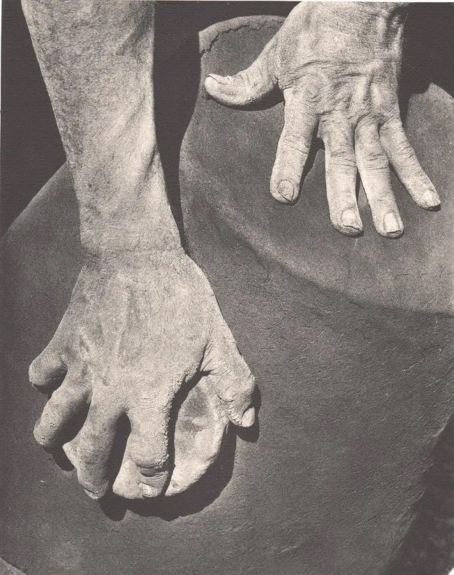 Anton Bruehl (Australian-born American, 1969-1982) Print: Anton Bruehl (Australian-born American, 1969-1982) Print. Hands of the Potter. Printed in 1933. 7.00 x 9.00 inches. Not hand-signed unless otherwise stated. Photomechanical Print. Lots that contain