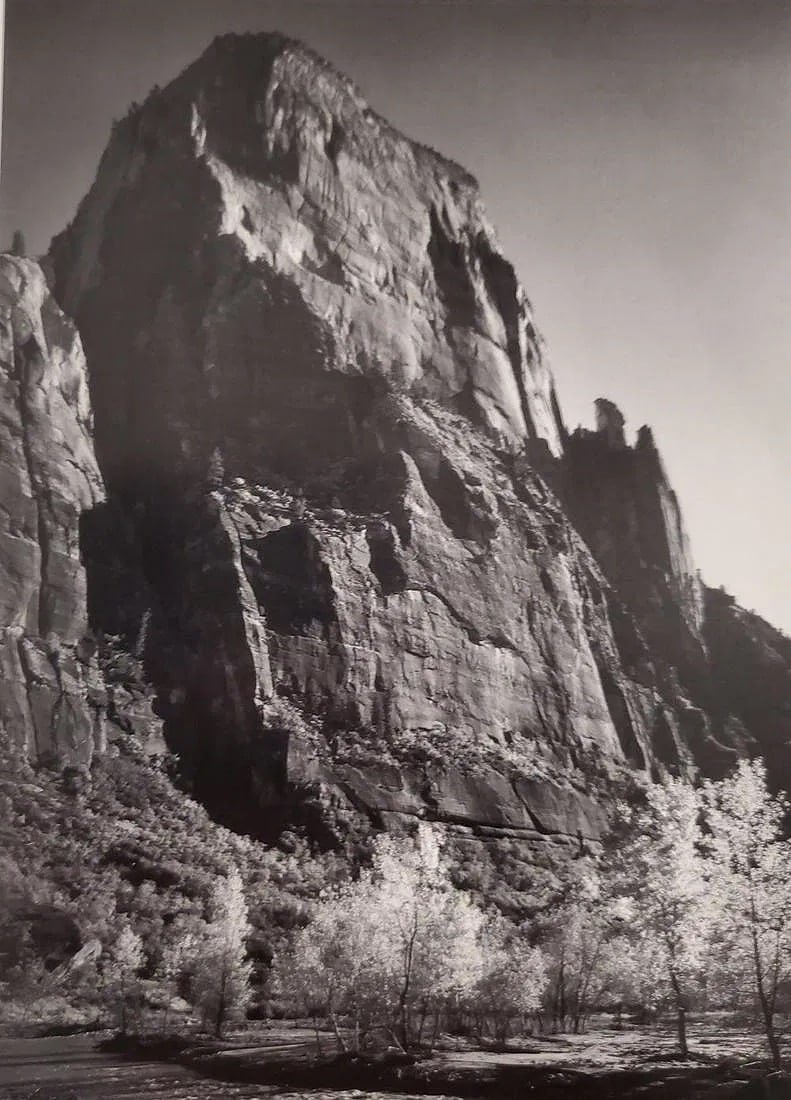 Ansel Adams (American, 1902-1984) Print: Ansel Adams (American, 1902-1984) Print. The Great White Thronze, Zion National Park, Utah, "1942". 7.00 x 5.00 inches. Printed in 2007, Italy. Photo Engraving. Not hand-signed unless otherwise