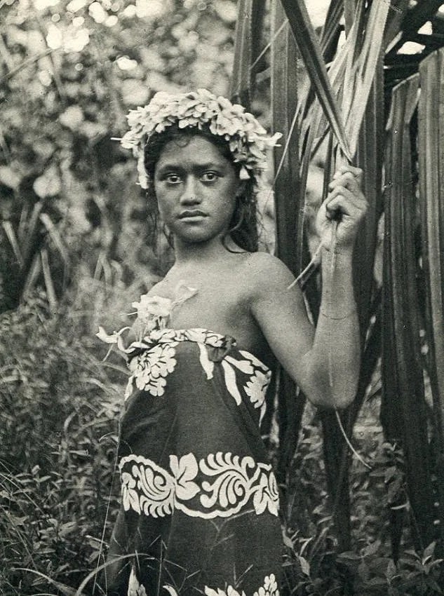 L Gauthier Print: L Gauthier Print. Young Woman Bora Bora. Printed in 1933. 4.50 x 6.00 inches. Not hand-signed unless otherwise stated. Photomechanical Print. Lots that contain nudity have been partially obscured in t