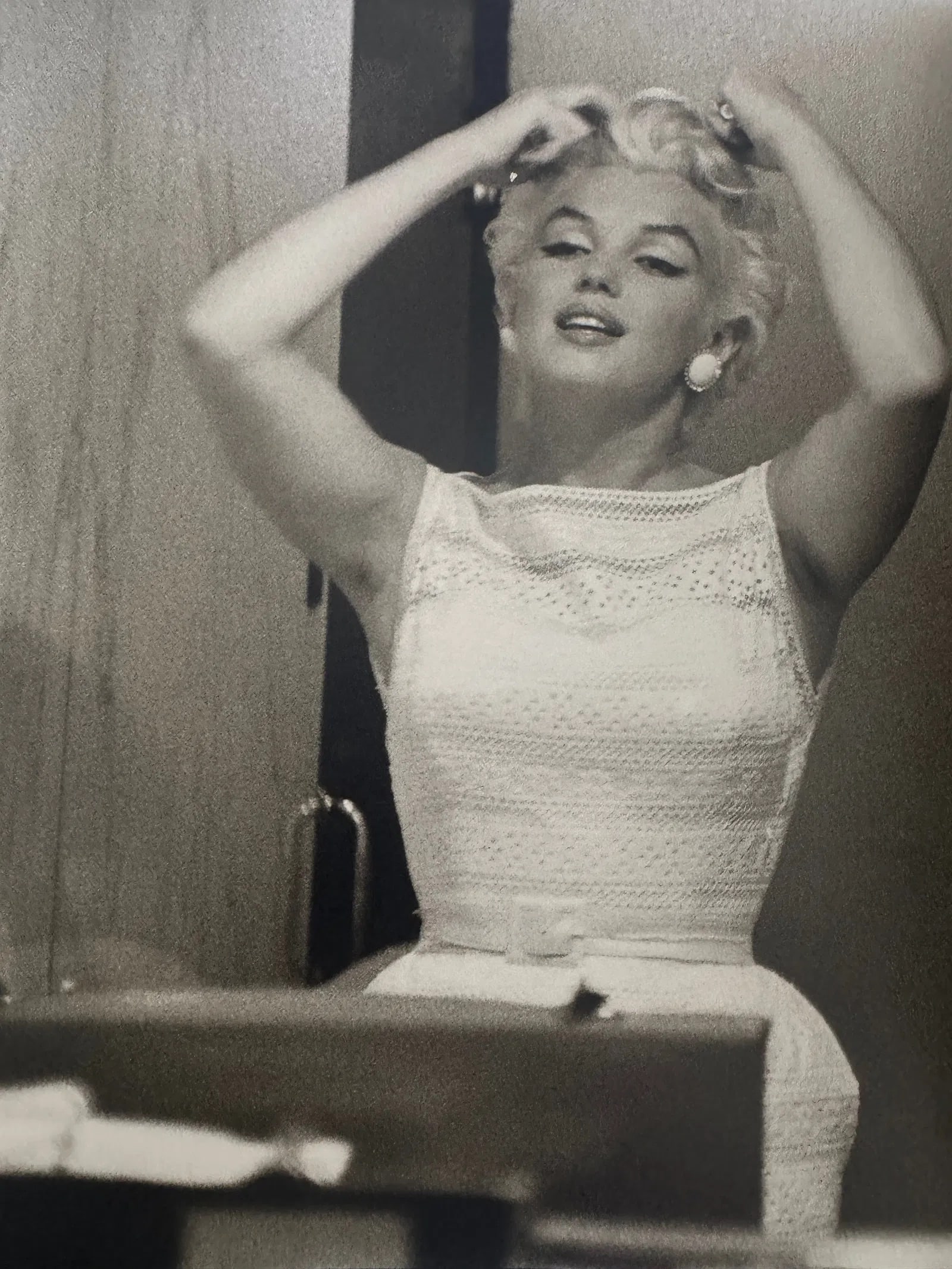 Eve Arnold (American, 1912-2012) Marilyn Monroe Print: Eve Arnold (American, 1912-2012) Marilyn Monroe Print. Printed in Belgium. Marilyn Monroe in the mirror, bathroom, Chicago, "1955". 10.50 x 8.75 inches. Photomechanical Print. Lots that contain