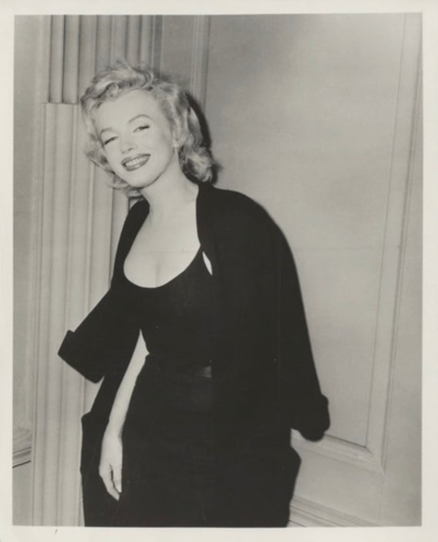 Marilyn Monroe (American, 1926-1962) Silver Gelatin: Marilyn Monroe (American, 1926-1962) Silver Gelatin. Press Conference, New York City, "1956". 8.00 x 10.00 inches. Photomechanical Print. Lots that contain nudity have been partially obscured in the l