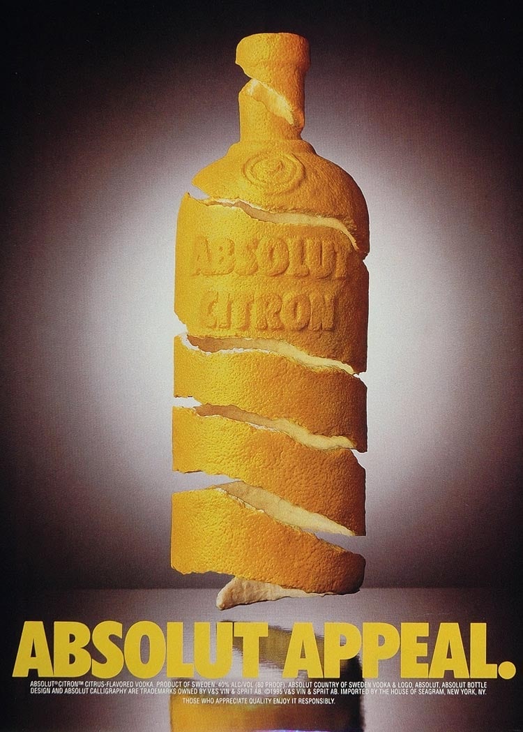 Absolut Citron Advertisment: Absolut Citron Advertisment. Printed in 1995. Not hand-signed unless otherwise stated. Photomechanical Print. Lots that contain nudity have been partially obscured in the listing; unblurred images