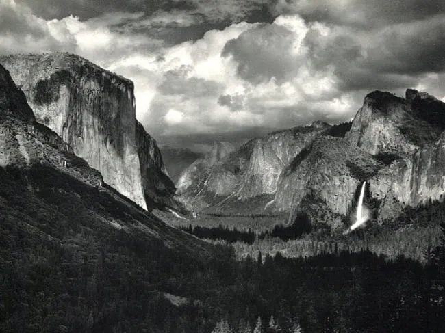 Ansel Adams (American, 1902- 1984) Print: Ansel Adams (American, 1902- 1984) Print. Thunderstorm, Yosemite. Printed in 1960. 9.00 x 6.00 inches. Not hand-signed unless otherwise stated. Photomechanical Print. Lots that contain nudity have