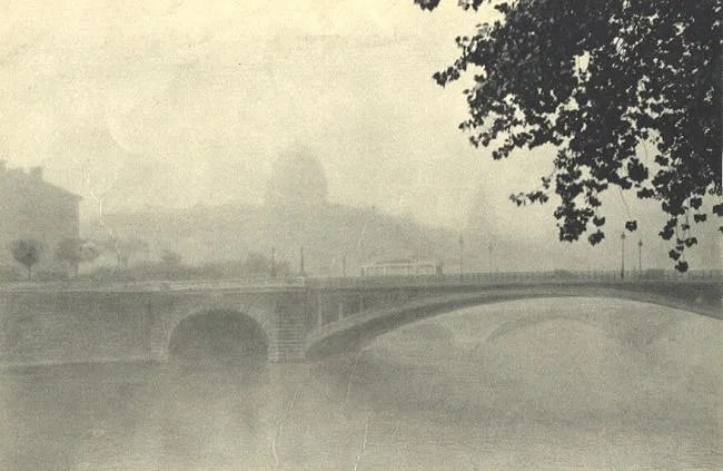 Mario Bucovich (Austrian, 1884-1947) Print: Mario Bucovich (Austrian, 1884-1947) Print. Fog. Printed in 1928. 5.50 x 8.50 inches. Not hand-signed unless otherwise stated. Photomechanical Print. Lots that contain nudity have been partially