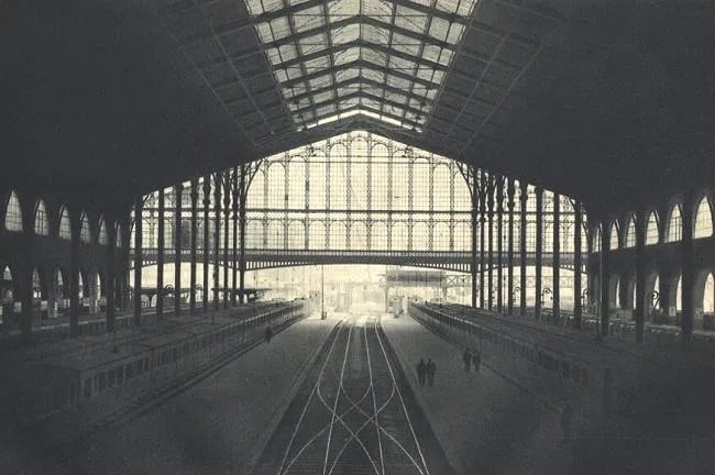 Mario Bucovich (Austrian, 1884-1947) Print: Mario Bucovich (Austrian, 1884-1947) Print. Gare du Nord. Printed in 1928. 5.50 x 8.50 inches. Not hand-signed unless otherwise stated. Photomechanical Print. Lots that contain nudity have been