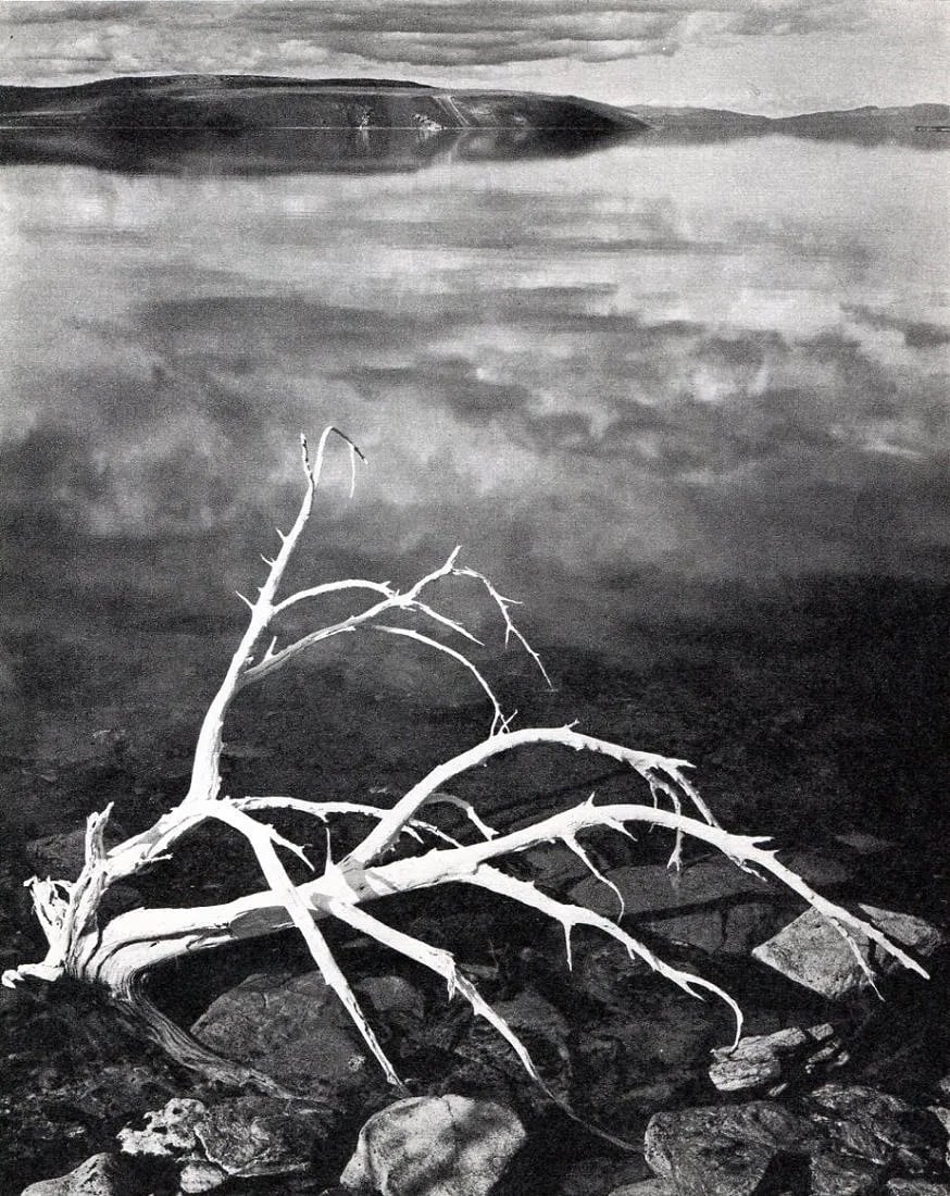 Ansel Adams (American, 1902-1984) Print: Ansel Adams (American, 1902-1984) Print. Mono Lake, California. Printed in 1964, Netherlands. 6.00 x 8.00 inches. Photogravure. Not hand-signed unless otherwise stated. Photomechanical Print. Lots