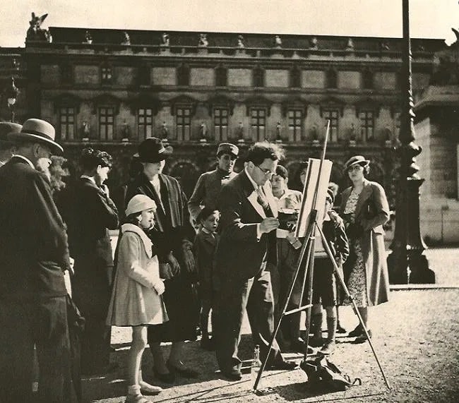 Robert Doisneau (French, 1912-1994) Print: Robert Doisneau (French, 1912-1994) Print. Sunday Painter "1932". Printed in 1979. 6.00 x 7.00 inches. Not hand-signed unless otherwise stated. Photomechanical Print. Lots that contain nudity have bee