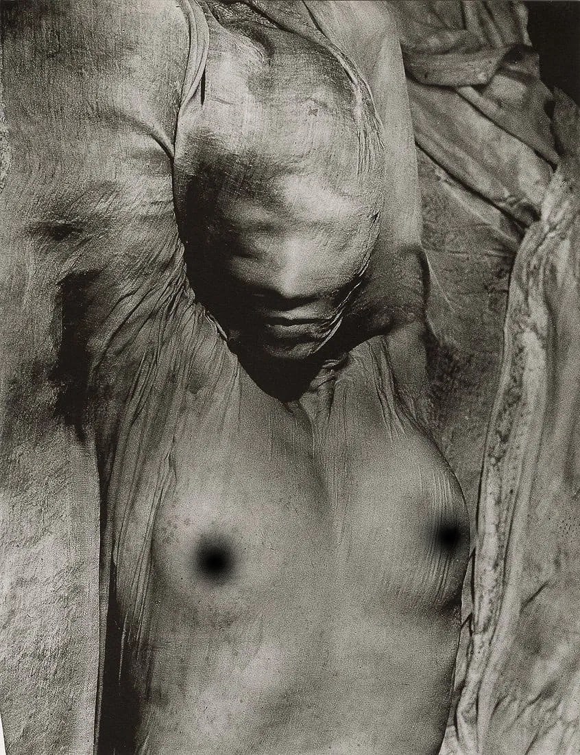 Erwin Blumenfeld (German-American, 1897-1969) Print: Erwin Blumenfeld (German-American, 1897-1969) Print. Figure Under Wet Silk. Printed in 1999, Hong Kong. 8.75 x 11.50 inches. Photomechanical Print. Lots that contain nudity have been partially