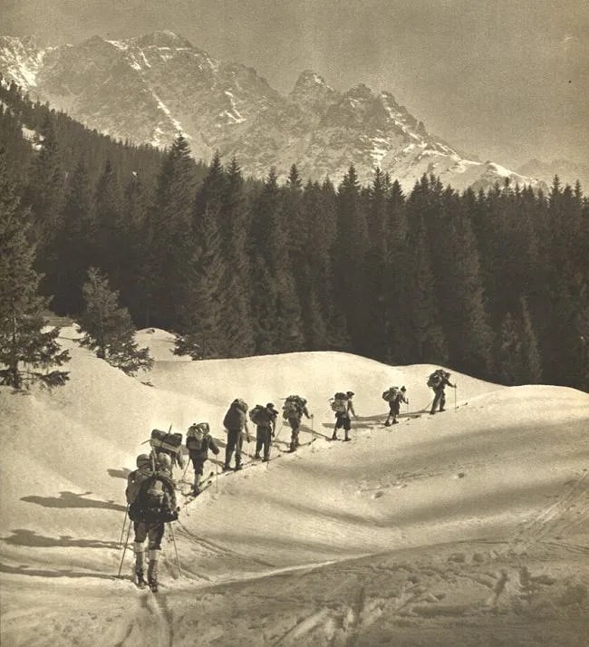Vilem Heckel (Czech, 1918-1970) Print: Vilem Heckel (Czech, 1918-1970) Print. Cross country skiers on High Tatras. Printed in 1956. 8.25 x 9.25 inches. Not hand-signed unless otherwise stated. Photomechanical Print. Lots that contain nudit