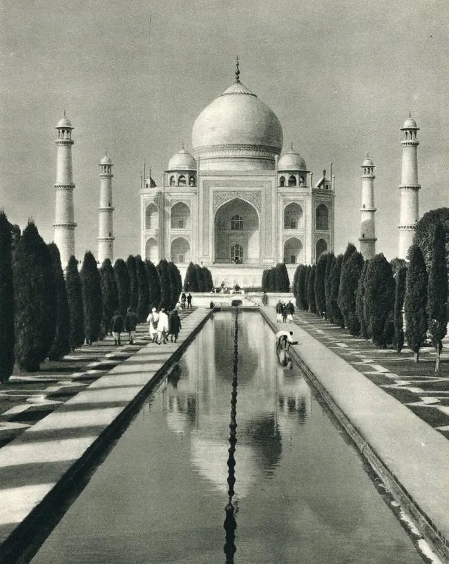Hurlimann (Swiss, 1897-1984) Print: Hurlimann (Swiss, 1897-1984) Print. "Taj Mahal bei Agra". Printed in 1935. 6.50 x 8.50 inches. Not hand-signed unless otherwise stated. Photomechanical Print. Lots that contain nudity have been