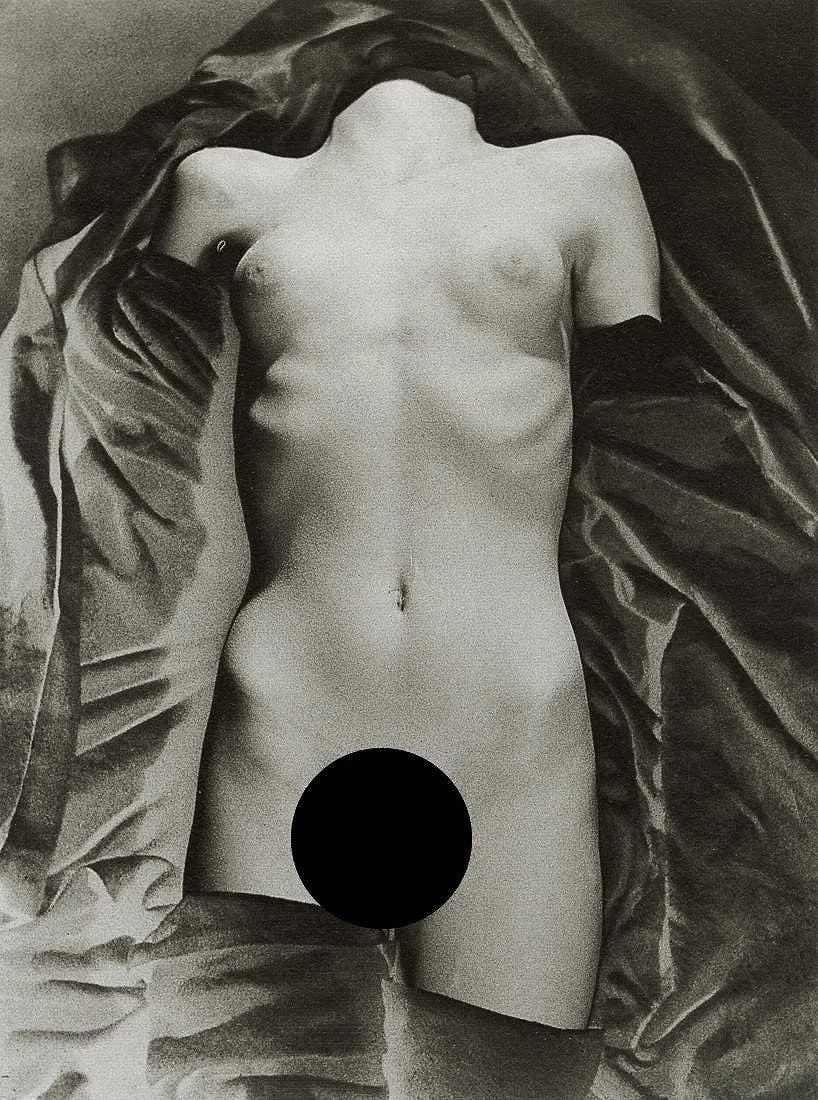 Erwin Blumenfeld (German-American, 1897-1969) Print: Erwin Blumenfeld (German-American, 1897-1969) Print. Torso, Paris, "1936". Printed in 1999, Hong Kong. 5.25 x 7.05 inches. Photomechanical Print. Lots that contain nudity have been partially obscured