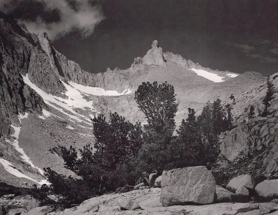 Ansel Adams (American, 1902-1984) Print: Ansel Adams (American, 1902-1984) Print. Milestone Mountain, Sequoia National Park, "1936". Printed in 1979, USA. 10.00 x 13.00 inches. Double Impression Lithograph. Not hand-signed unless otherwise