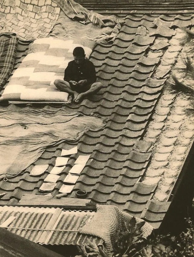 Yonezu, Takashi Print: Yonezu, Takashi Print. Boy on Roof. Printed in 1960. 8.00 x 10.50 inches. Not hand-signed unless otherwise stated. Photomechanical Print. Lots that contain nudity have been partially obscured in the