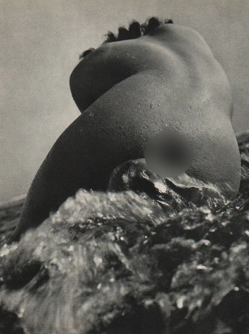 Sugiyama, Kira(Japanese, 1910-1988) Print: Sugiyama, Kira(Japanese, 1910-1988) Print. Nude in wave. Printed in 1954. 8.50 x 11.50 inches. Not hand-signed unless otherwise stated. Photomechanical Print. Lots that contain nudity have been