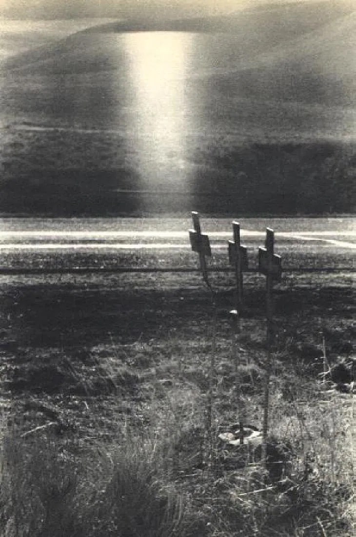 Robert Frank (Swiss-American, 1924-2019) Print: Robert Frank (Swiss-American, 1924-2019) Print. Cross at Scene of Highway Accident. Printed in 1958, France. 4.50 x 6.50 inches. Gravure. Photomechanical Print. Lots that contain nudity have been part