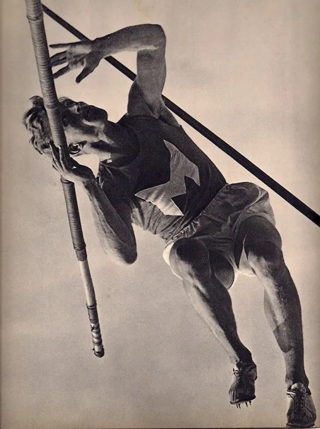 Schirner Sportfoto Print: Schirner Sportfoto Print. Pole Vault. Printed in 1935. 9.00 x 11.00 inches. Not hand-signed unless otherwise stated. Photomechanical Print. Lots that contain nudity have been partially obscured in