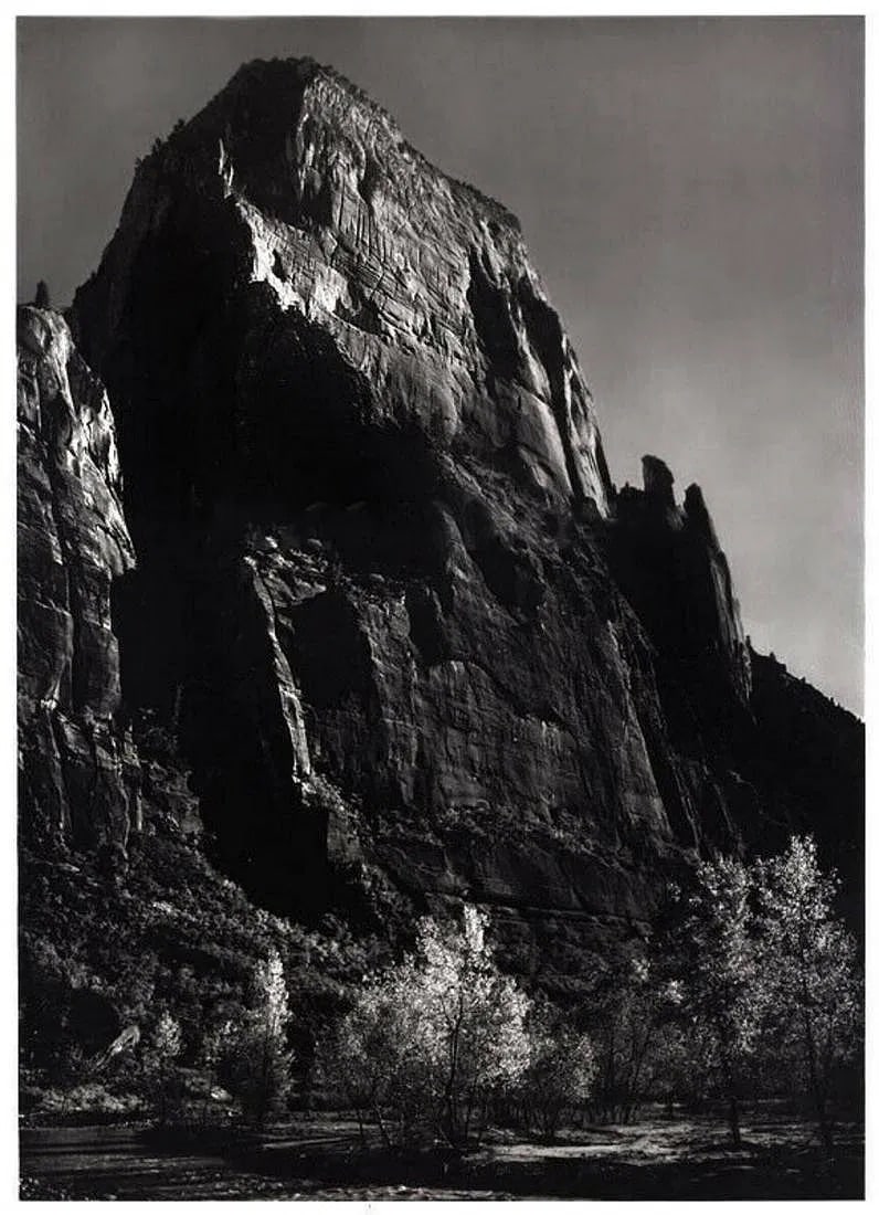 Ansel Adams (American, 1902-1984) Print: Ansel Adams (American, 1902-1984) Print. The Great White Throne, Zion National Park, Utah. Printed in 1949, USA. Walter J. Mann, San Francisco. 11.00 x 8.00 inches. Photogravure. Not hand-signed unles