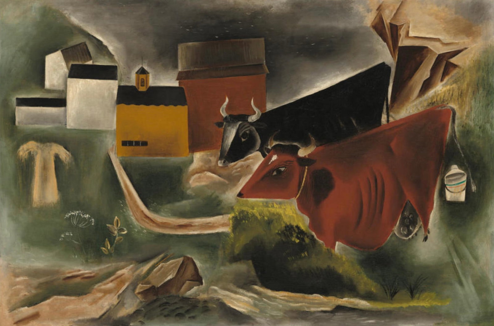Yasuo Kuniyoshi (Japanese-American, 1889-1953) Print: Yasuo Kuniyoshi (Japanese-American, 1889-1953) Print. Cows in Pasture, "1923". 21.00 x 14.00 inches. Not hand-signed unless otherwise stated. Photomechanical Print. Lots that contain nudity have been 