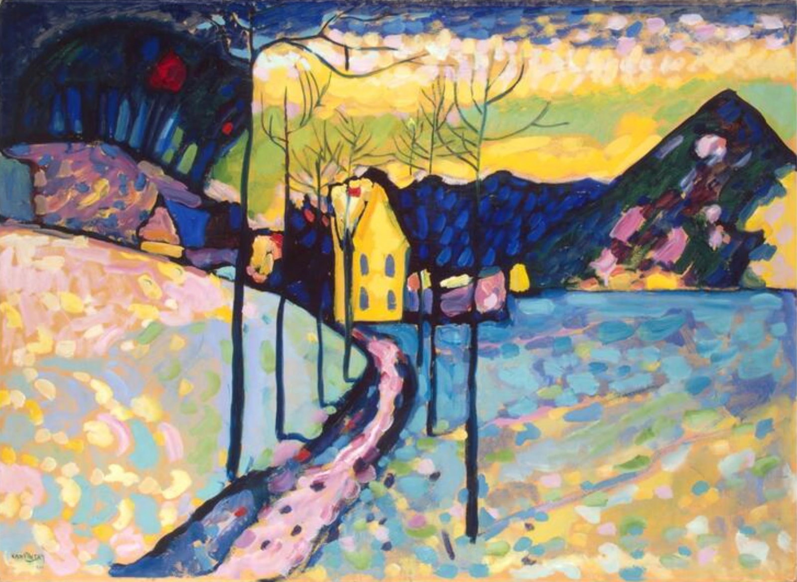 After Wassily Kandinsky (Russian, 1866-1944) Print: After Wassily Kandinsky (Russian, 1866-1944) Print. Winter Landscape, "1909". 27.75 x 37.50 inches. Not hand-signed unless otherwise stated. Photomechanical Print. Lots that contain nudity have been p
