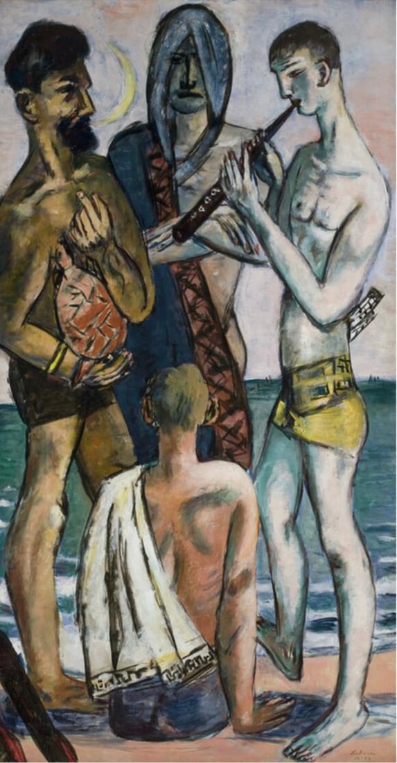 Max Beckmann (German, 1884-1950) Print: Max Beckmann (German, 1884-1950) Print. Young Men by the Sea, "1943". 30.00 x 56.00 inches. Not hand-signed unless otherwise stated. Photomechanical Print. Lots that contain nudity have been partially