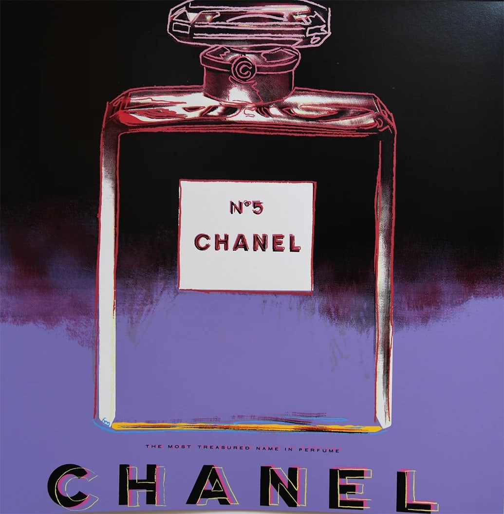 After Andy Warhol (American, 1928-1987) Silkscreen: After Andy Warhol (American, 1928-1987) Silkscreen. Chanel, No. 5. From Ads Portfolio, 1985. FSII 354. 38.00 x 38.00 inches. Not hand-signed unless otherwise stated. Photomechanical Print. Lots that