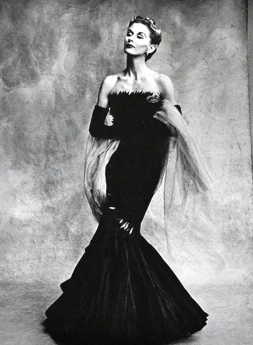 Irving Penn (American, 1917-2009) Print: Irving Penn (American, 1917-2009) Lisa in Marcel Rochas Gown. Printed in 1960, Switzerland. 8.50 x 10.50 inches. Not hand-signed unless otherwise stated. Photomechanical Print. Lots that contain