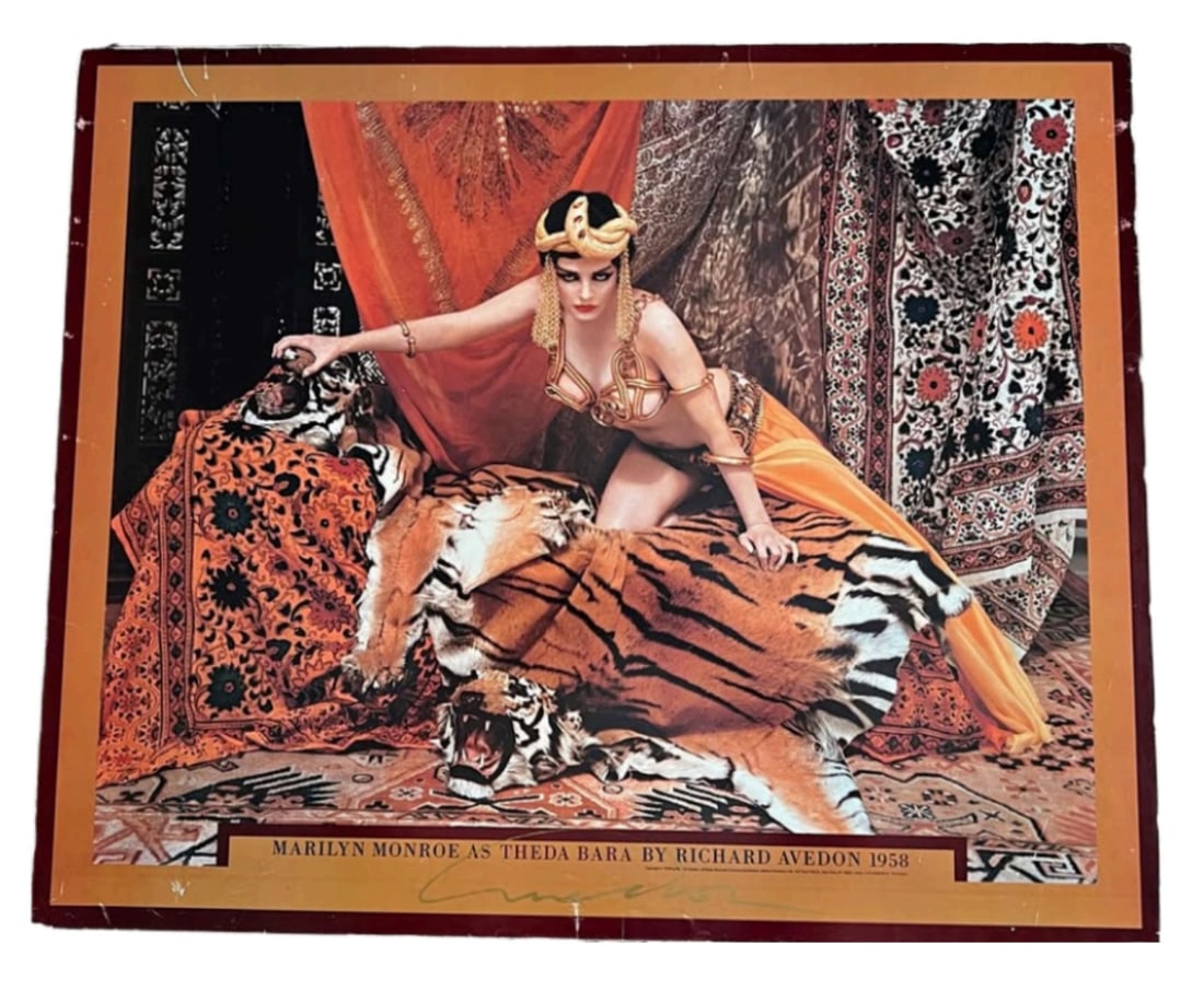 Richard Avedon (American, 1923-2004) Marilyn Monroe Poster: Richard Avedon (American, 1923-2004) Marilyn Monroe as Theda Bara Poster. Signed by Avedon on bottom. 28.00 x 23.00 inches. Not hand-signed unless otherwise stated. Photomechanical Print. Lots that co