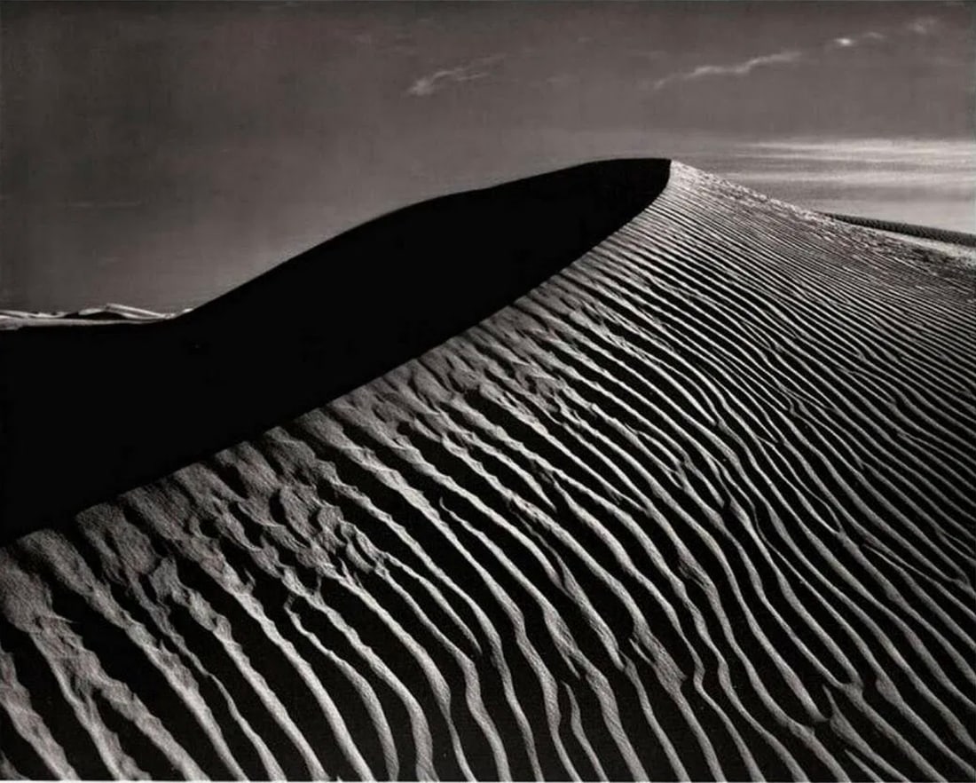 Ansel Adams (American, 1902-1984) Print: Ansel Adams (American, 1902-1984) Print. White Sands National Monument, New Mexico. 7.25 x 9.25 inches. Printed in 1949. Not hand-signed unless otherwise stated. Photomechanical Print. Lots that conta