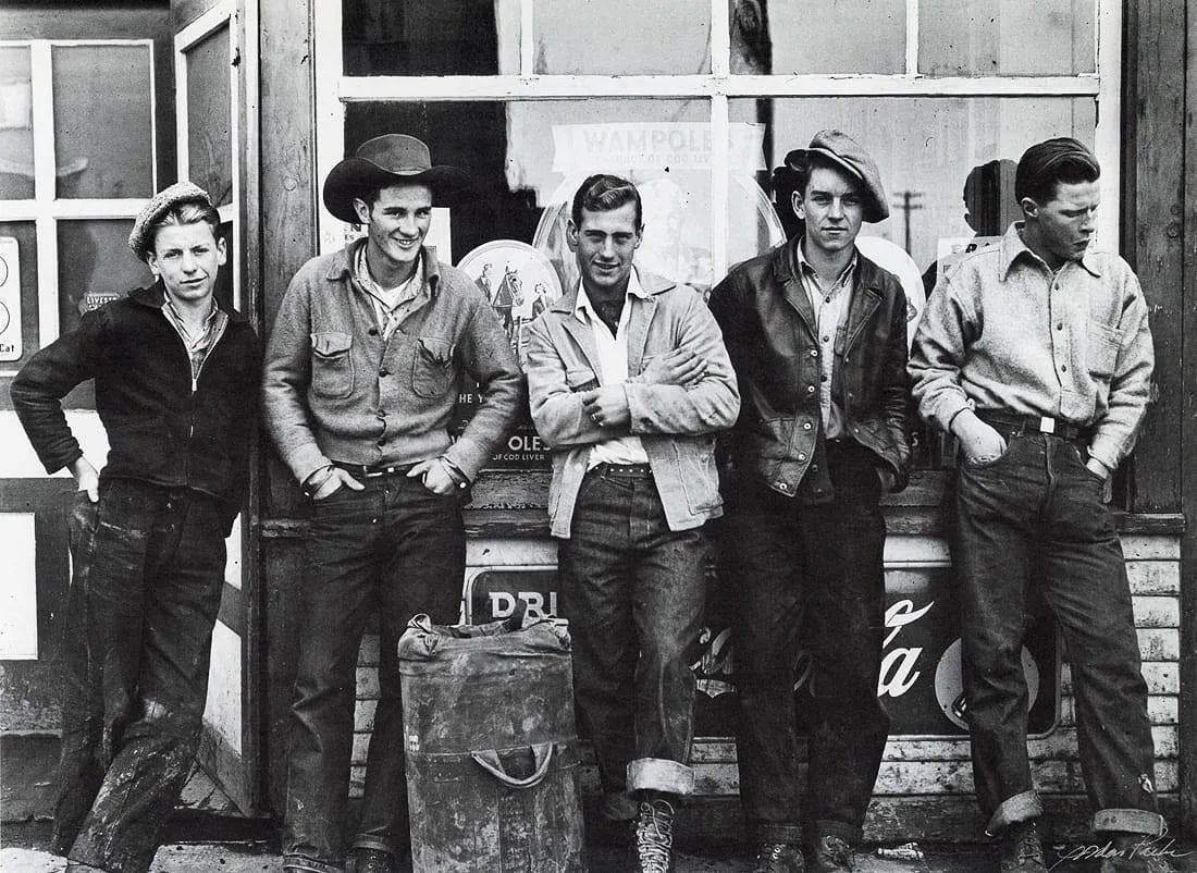 After Gordon Parks (American, 1912-2006) Print: After Gordon Parks (American, 1912-2006) Print. Drugstore Cowboy, Blind River, Ontario, "1955". Printed in 1983, USA. Duotone. 8.85 x 6.45 inches. Not hand-signed unless otherwise stated. Photomechani