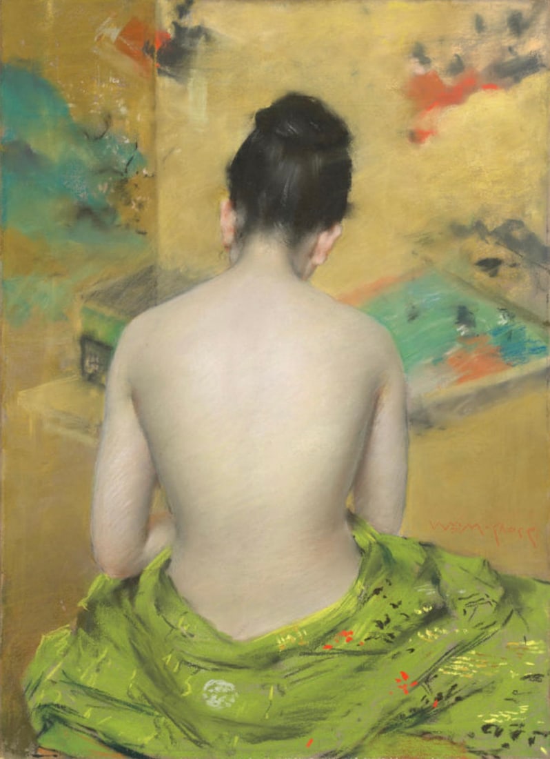 After William Merritt Chase (American, 1849-1916) Print: After William Merritt Chase (American, 1849-1916) Print. Flesh Color and Gold, "1888". 11.00 x 15.00 inches. Not hand-signed unless otherwise stated. Photomechanical Print. Lots that contain nudity