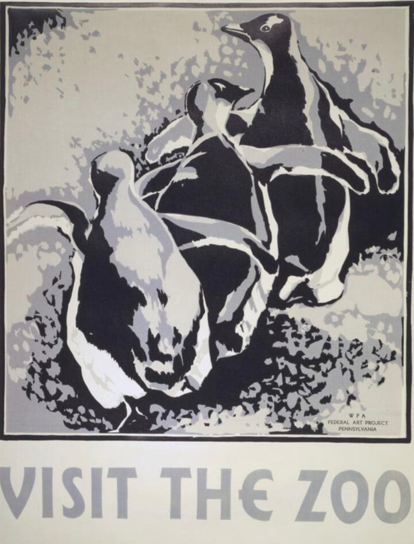 Louise Welsh (American, 1901-1974) Poster: Louise Welsh (American, 1901-1974) Print. Visit the Zoo Poster. Bonded to fabric. 36.00 x 47.00 inches. Not hand-signed unless otherwise stated. Photomechanical Print. Lots that contain nudity have