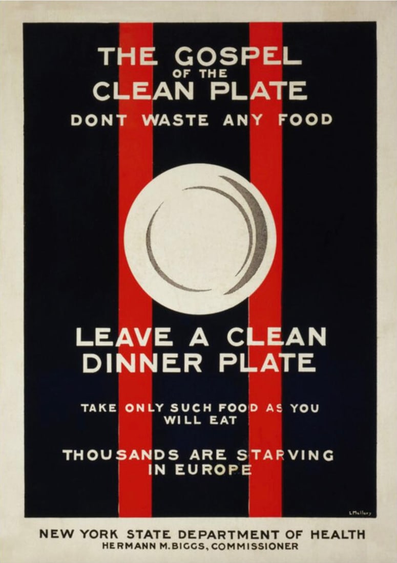 L. Mallory Poster: L. Mallory Poster. The Gospel of the Clean Plate..."1917". Bonded to fabric. 36.75 x 52.00 inches. Not hand-signed unless otherwise stated. Photomechanical Print. Lots that contain nudity have been pa