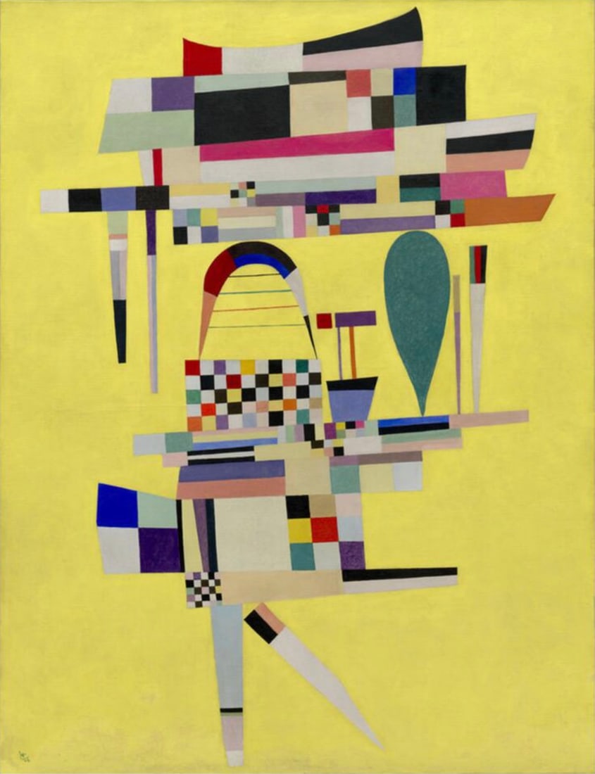 After Wassily Kandinsky (Russian, 1866-1944) Print: After Wassily Kandinsky (Russian, 1866-1944) Print. Yellow Painting, "1938". 37.00 x 48.25 inches. Not hand-signed unless otherwise stated. Photomechanical Print. Lots that contain nudity have been