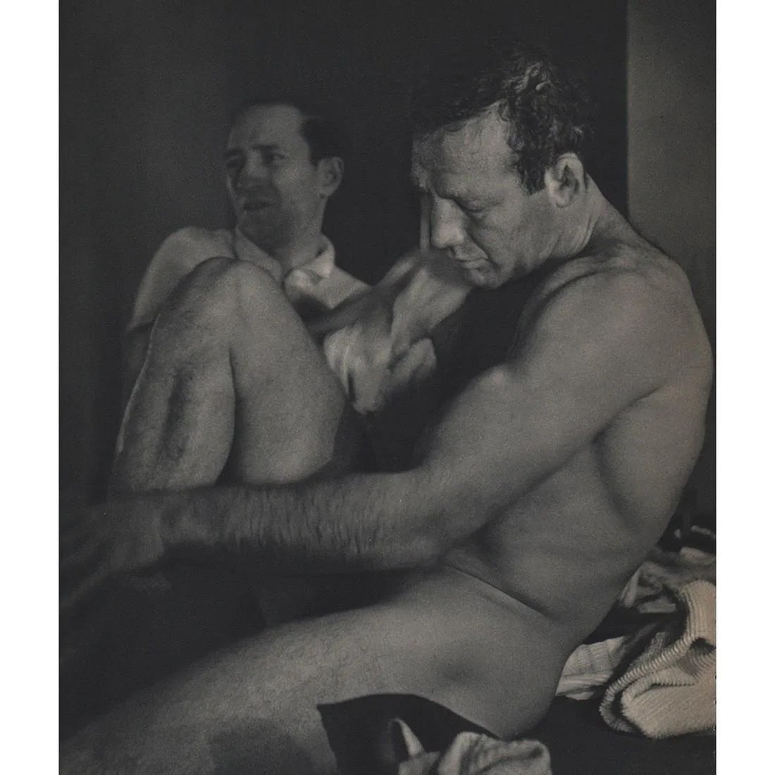 Remie Lohse (Dutch, 1899-1985) Print: Remie Lohse (Dutch, 1899-1985) Print. Aftermath, Male Nude. Printed in 1930s, USA. 10.00 x 8.25 inches. Not hand-signed unless otherwise stated. Photomechanical Print. Lots that contain nudity have