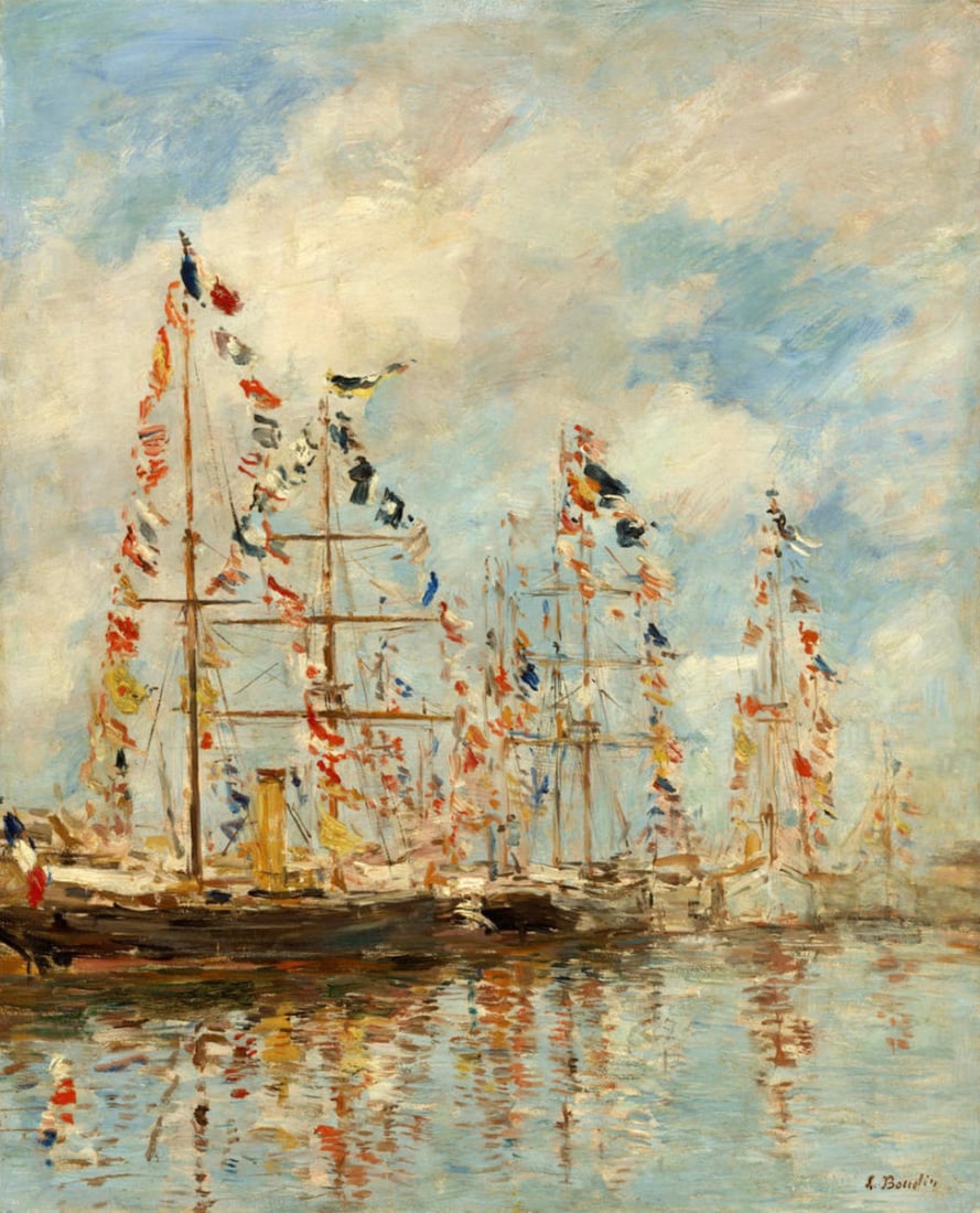 After Eugene Boudin (French, 1824-1898) Print: After Eugene Boudin (French, 1824-1898) Print. Yacht Basin at Trouville-Deauville, "1895". 12.50 x 15.00 inches. Not hand-signed unless otherwise stated. Photomechanical Print. Lots that contain