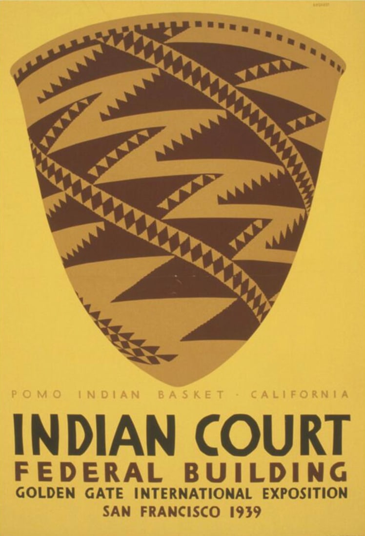 Indian Court Federal Building Poster: Indian Court Federal Building Poster, "1939". 25.25 x 37.00 inches. Bonded to fabric. Not hand-signed unless otherwise stated. Photomechanical Print. Lots that contain nudity have been partially