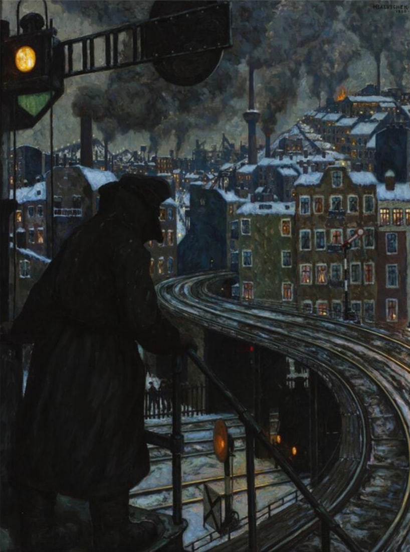 Hans Baluschek (German, 1870-1935) Print: Hans Baluschek (German, 1870-1935) Print. Working Class City, "1920". 28.00 x 36.50 inches. Not hand-signed unless otherwise stated. Photomechanical Print. Lots that contain nudity have been