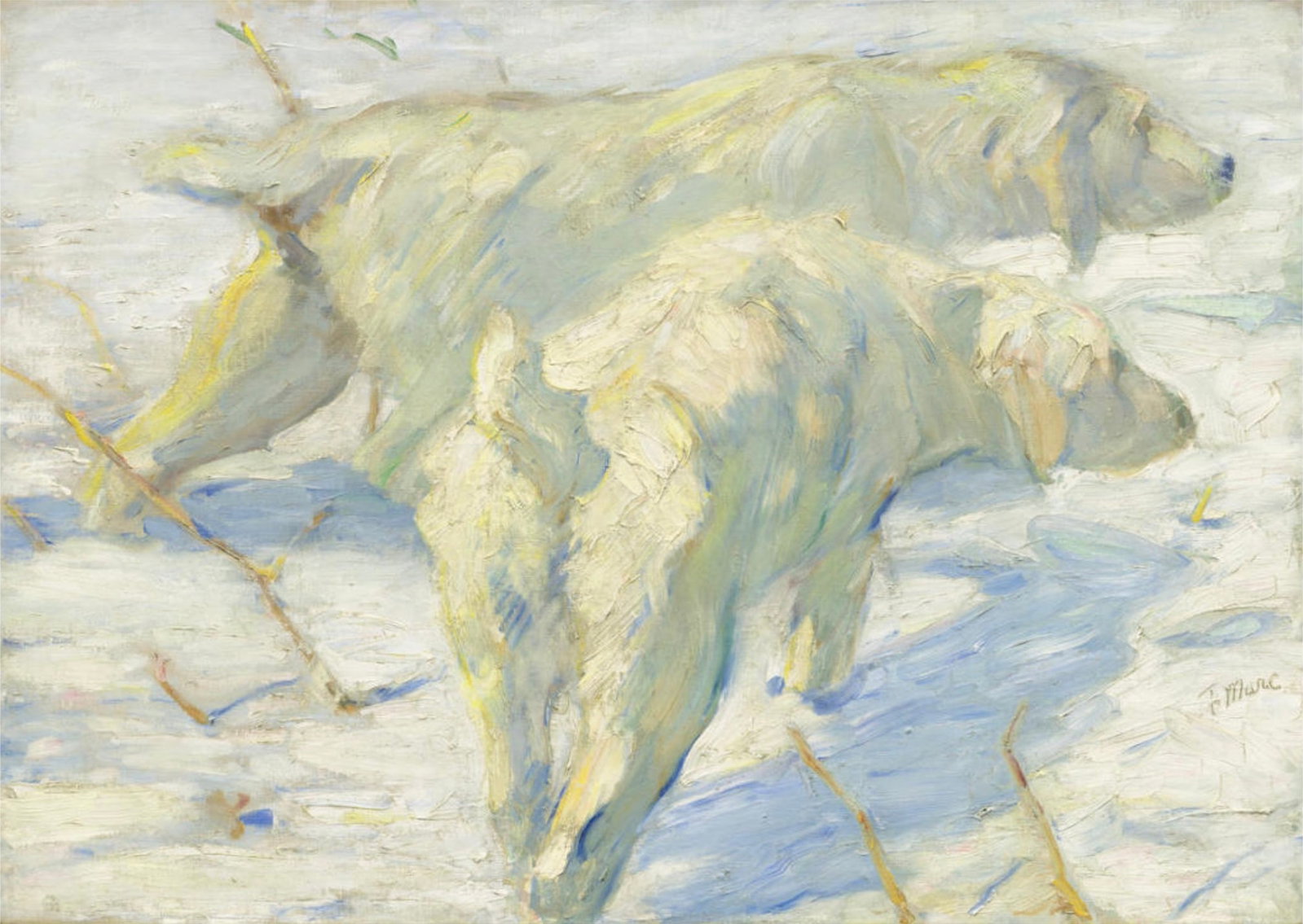 After Franz Marc (German, 1880-1916) Print: After Franz Marc (German, 1880-1916) Print. Siberian Dogs in the Snow, "1909". 39.00 x 26.50 inches. Not hand-signed unless otherwise stated. Photomechanical Print. Lots that contain nudity have been 