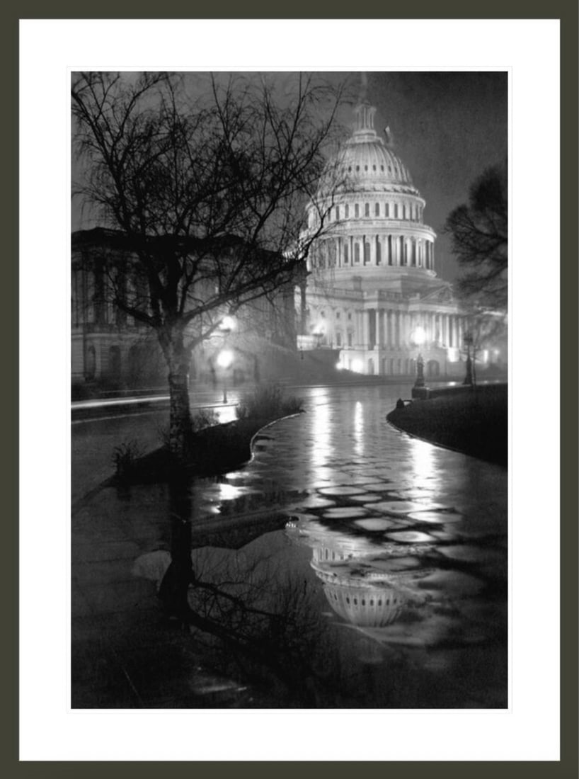 Paul Grenbeaux Print: Paul Grenbeaux Print. U.S. Capitol, "1919". 23.00 x 33.75 (image), 30.00 x 41.00 (framed) inches. Not hand-signed unless otherwise stated. Photomechanical Print. Lots that contain nudity have been