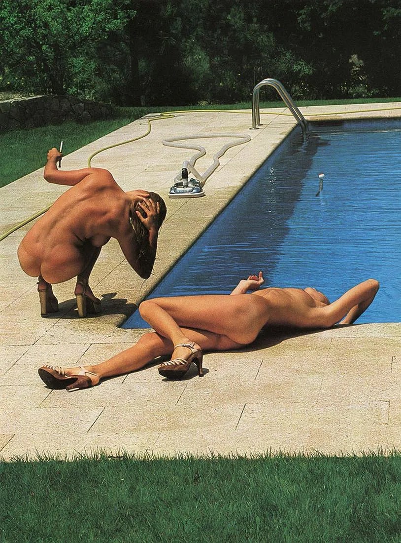Helmut Newton (German-Australian, 1920-2004) Print: Helmut Newton (German-Australian, 1920-2004) Print. St. Tropez,"1975". Printed in 1976, Italy. 8.85 x 11.95 inches. Not hand-signed unless otherwise stated. Photomechanical Print. Lots that contain nu