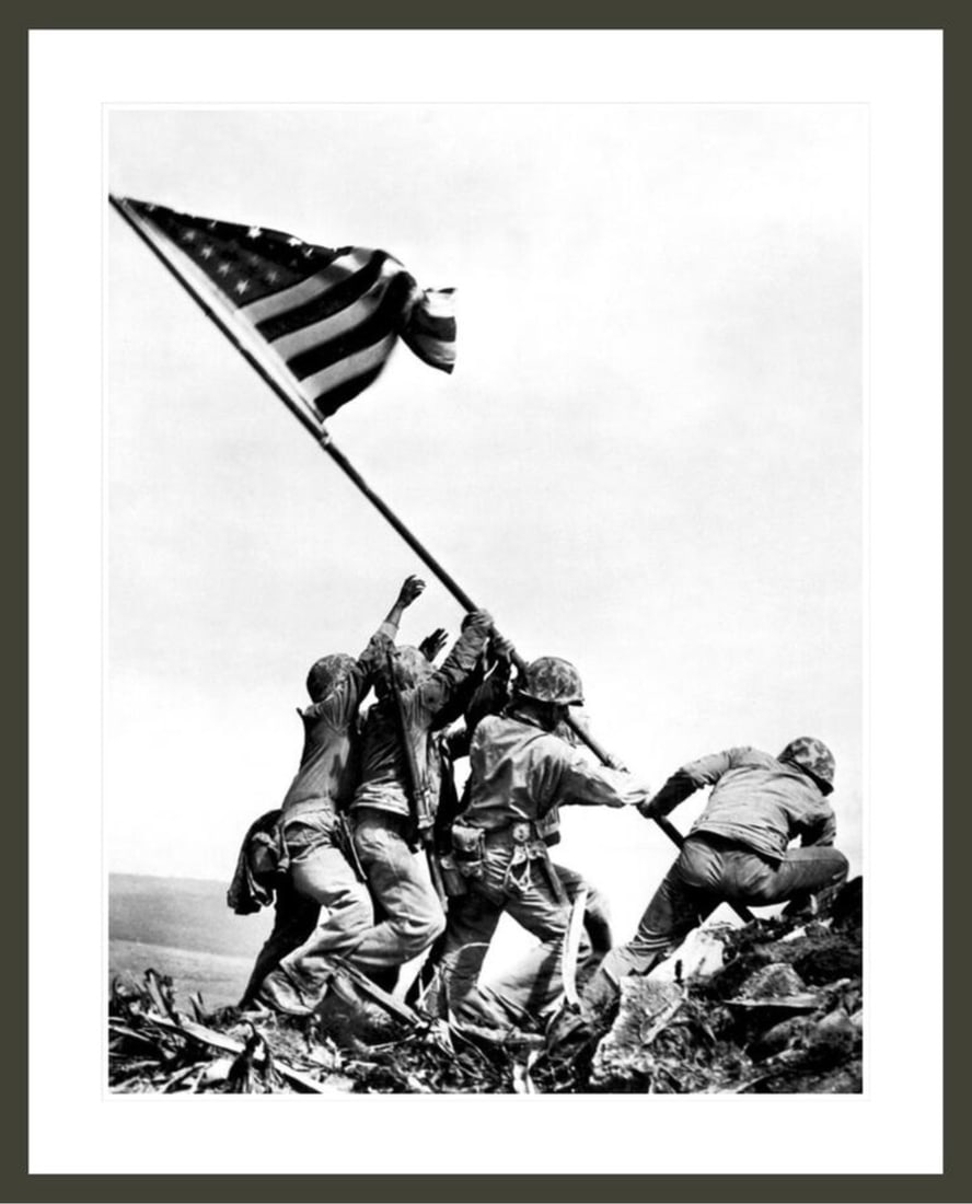 Joe Rosenthal (American, 1911-2006) Print: Joe Rosenthal (American, 1911-2006) Print. American Marines, Raising Flag, "1945". 25.50 x 33.00 (image), 33.50 x 41.00 (framed) inches. Not hand-signed unless otherwise stated. Photomechanical