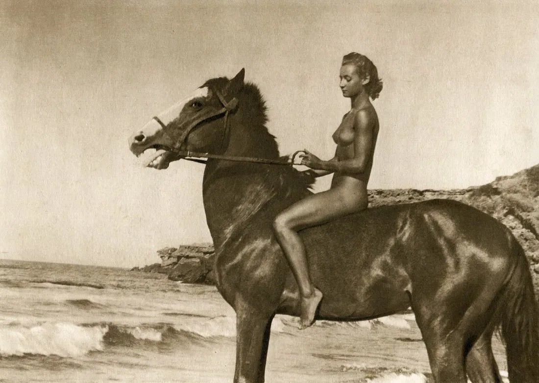 Malkovsky Print: Malkovsky Print. Woman on Horseback, Nude. Printed in 1952, France. Edition of 2000. 10.50 x 7.50 inches. Not hand-signed unless otherwise stated. Photomechanical Print. Lots that contain nudity have 