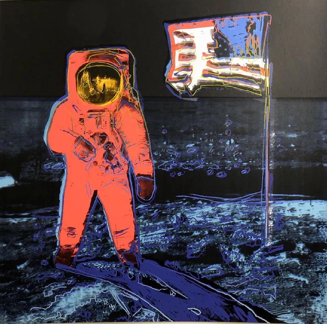 After Andy Warhol (American, 1928-1987) Silkscreen: After Andy Warhol (American, 1928-1987) Silkscreen. Moonwalk, 1987. Stamped on verso, blindstamp. 38.00 x 38.00 inches. Rubert Jasen Smith, Ronald Feldman. Lenox Museum Board. Not hand-signed unless