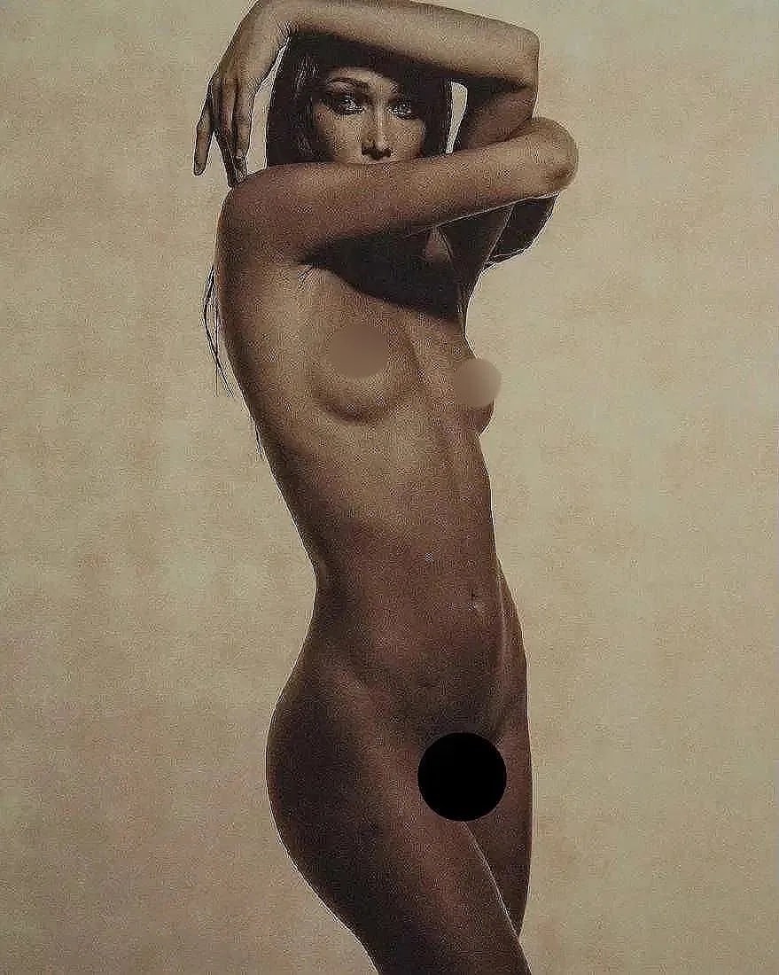 Karl Lagerfeld (German, 1933-2019) Print: Karl Lagerfeld (German, 1933-2019). Carla Bruni 1997 Print. 10.75 x 13.35 inches. Not hand-signed unless otherwise stated. Photomechanical Print. Lots that contain nudity have been partially obscured