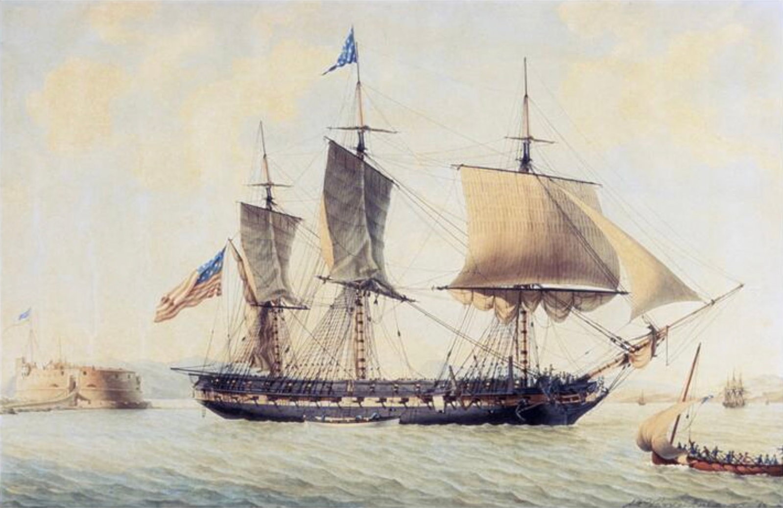 After Antoine Roux (French, 1765-1835) Print: After Antoine Roux (French, 1765-1835) Print. U.S. Frigate, Harbor of Toulon, President, "1803". 25.00 x 16.00 inches. Not hand-signed unless otherwise stated. Photomechanical Print. Lots that